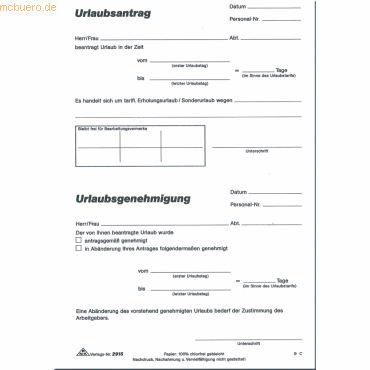 Formularbuch Urlaubsantrag Tarif- und Sonderurlaub A5 50 Blatt