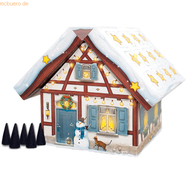 Räucherkerzen-Adventskalender 'Räucherhaus Winter' gefüllt