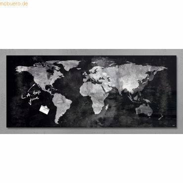 Magnetboard Glas artverum Design World-Map 130x55cm
