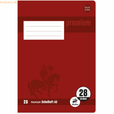 Schulheft Premium A5 16 Blatt Lineatur 28 kariert beidseitig Rand