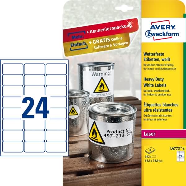 Avery Zweckform Etiketten Wetterfest Polyester Weiß 63,5x33,9mm VE=192 ...