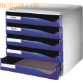 Leitz - Bürobox Postset 5 Schubladen lichtgrau/blau