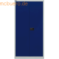 Bisley - Flügeltürenschrank Universal Stahl 4 Ordnerhöhen 3 Fachböden l.grau/oxfordblau