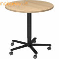 mcbuero.de - Säulenhubtisch 80cm rund Eiche/Schwarz