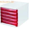Helit - Schubladenbox 5 Schübe rot transluzent/lichtgrau