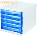 Helit - Schubladenbox 5 Schübe blau transluzent/lichtgrau