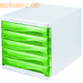 Helit - Schubladenbox 5 Schübe grün transluzent/lichtgrau